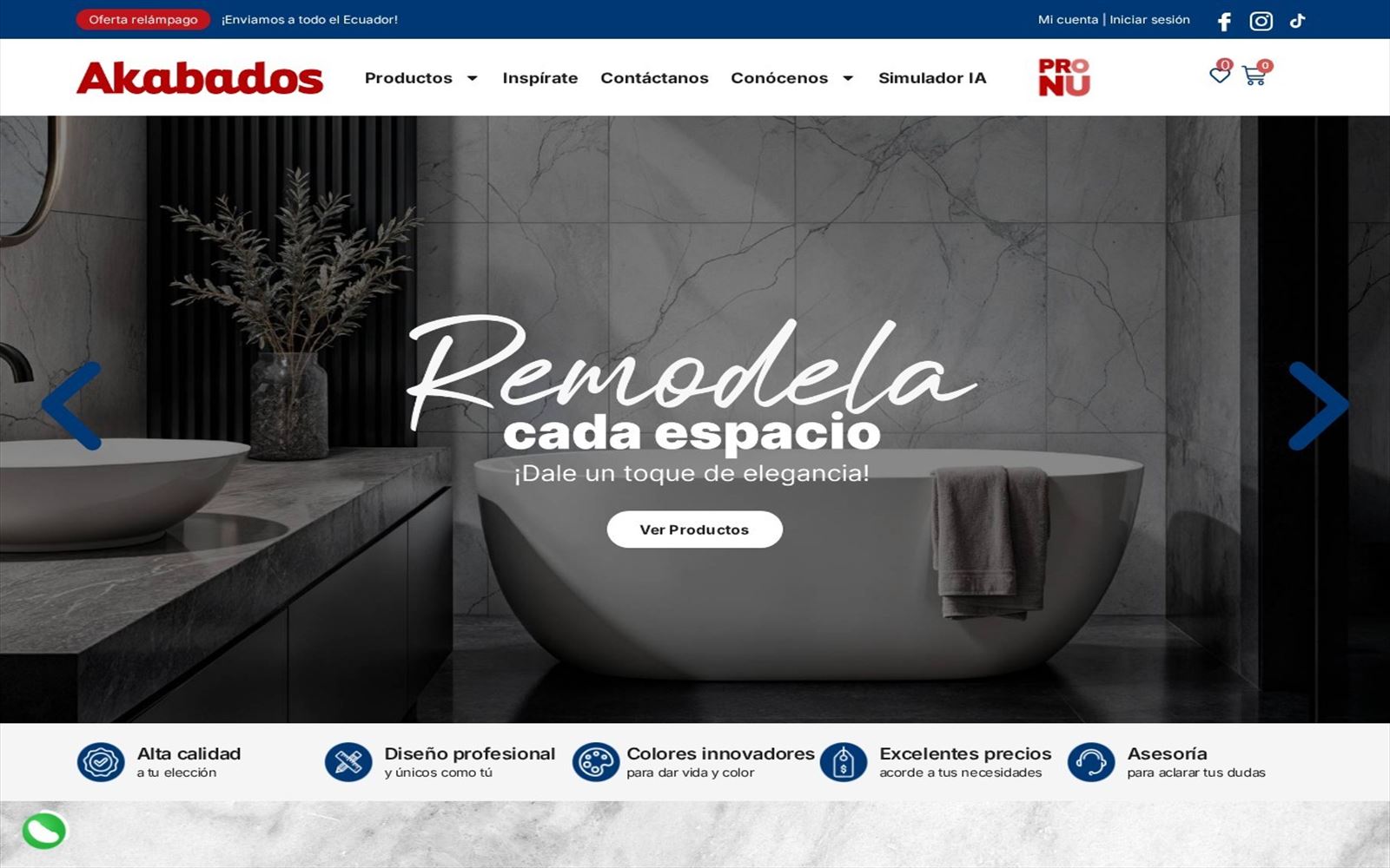 Captura de la plataforma e-commerce Akabados
