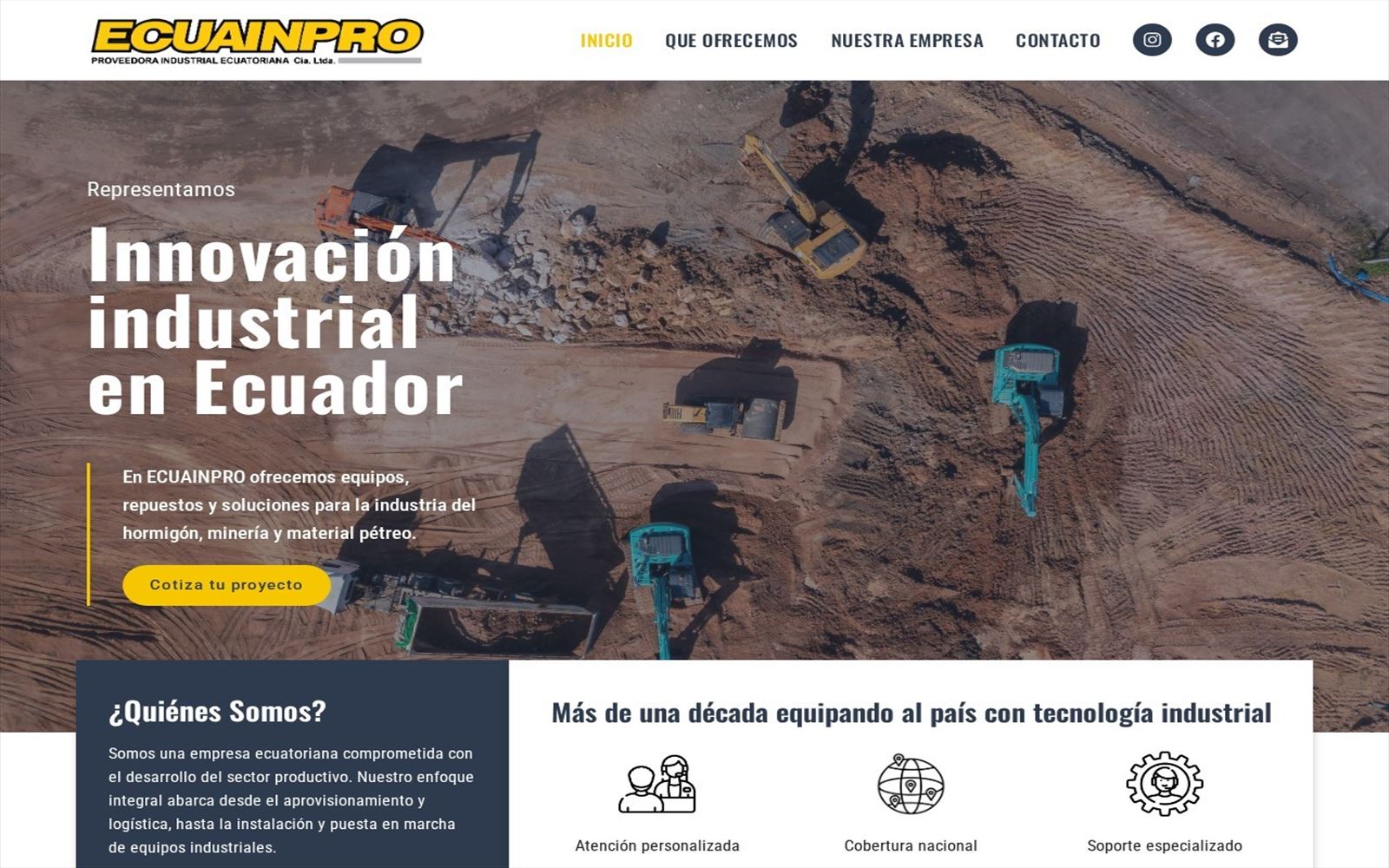 Captura de la plataforma corporativa Ecuainpro